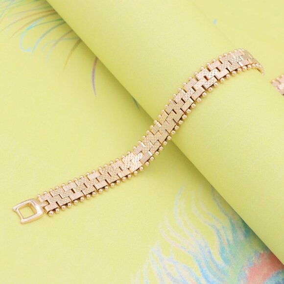 "Elegant Textured Rose Gold Bracelet with Polished Bead Edges, XPBL0865 - Picture 4 of 12